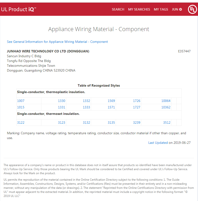 bevictor伟德电线美国UL认证产品列表